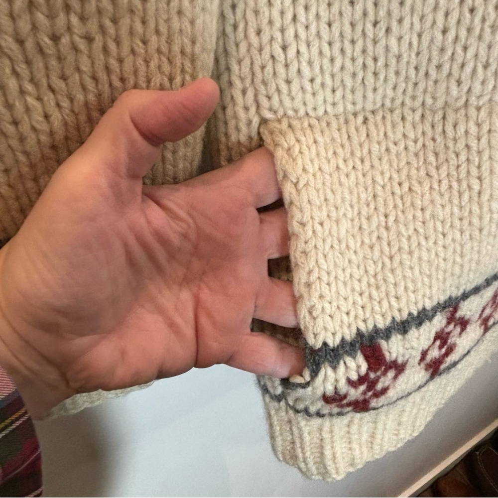 CARDIGAN Sz M Buttoned  Hooded Icelandic Design Seam Pockets Handmade Cardigan - Picture 4 of 8